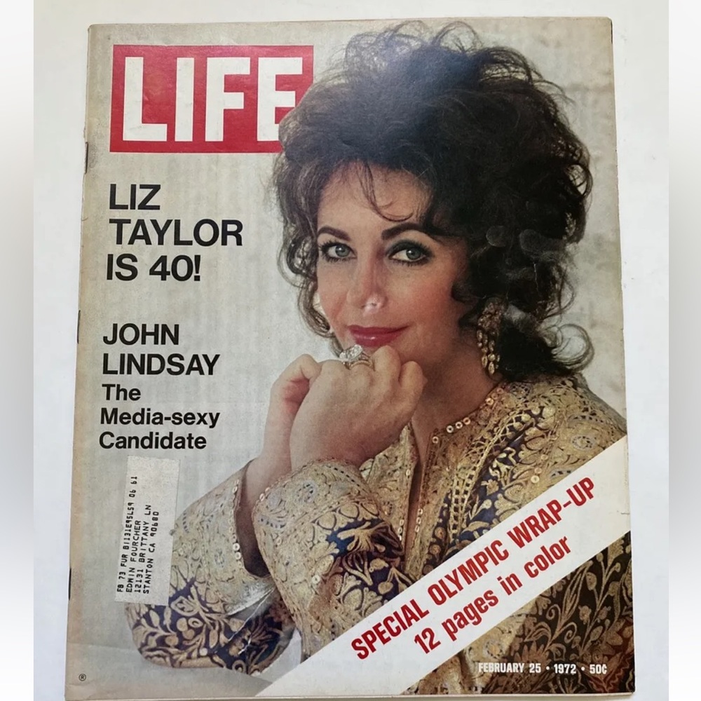 Vintage Life Magazine - February 25, 1972 Back Issue. Liz Taylor is 40!